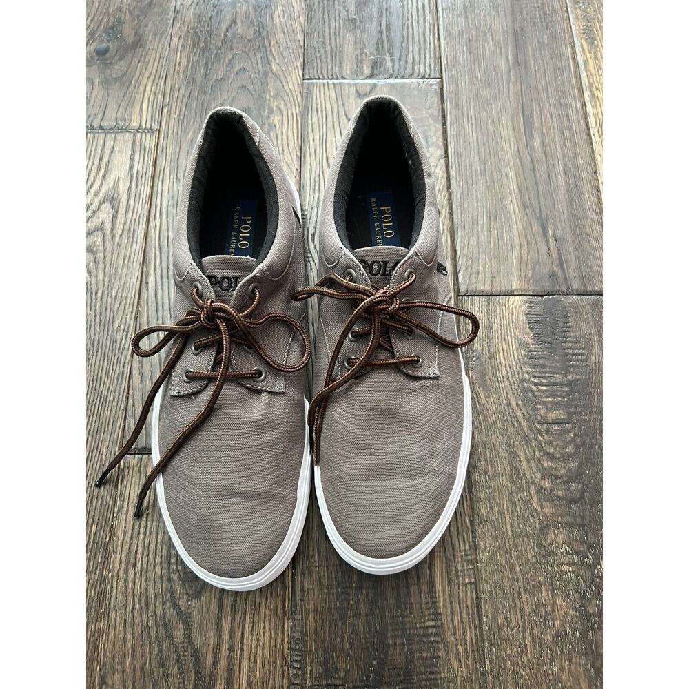Polo Ralph Lauren Mens Shoes 10.5D Casual Lace Up Canvas Sneaker Tan Brown